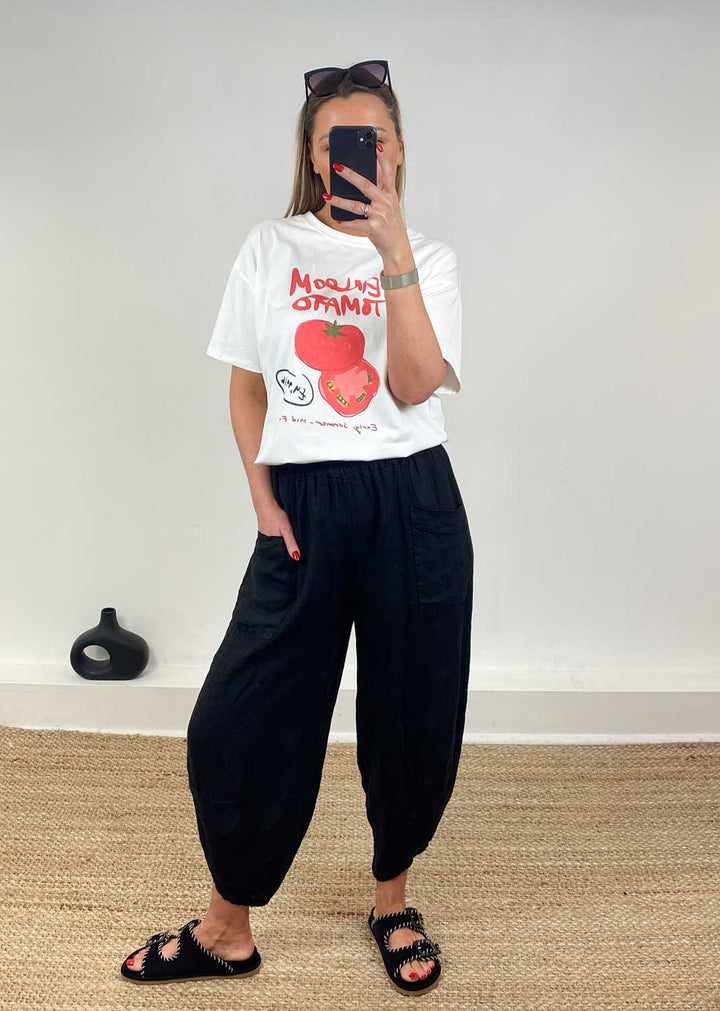 Juniper Linen Pocket Cocoon Pants in Black