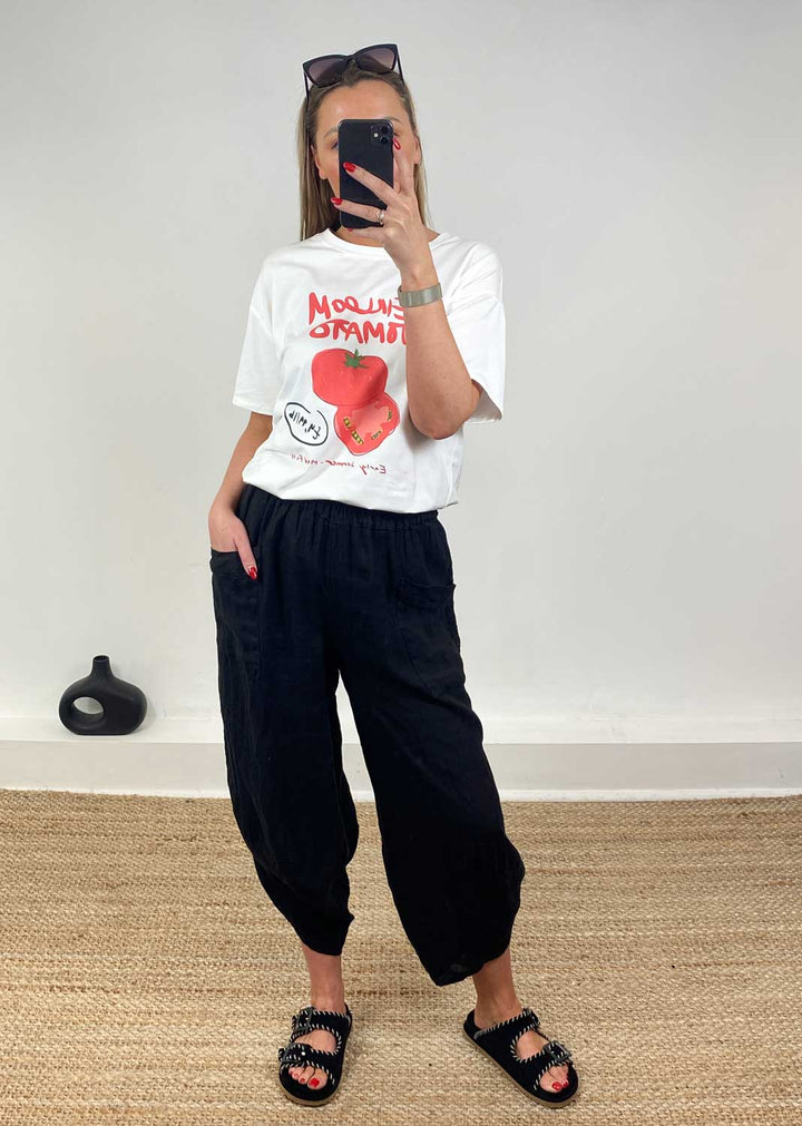 Juniper Linen Pocket Cocoon Pants in Black