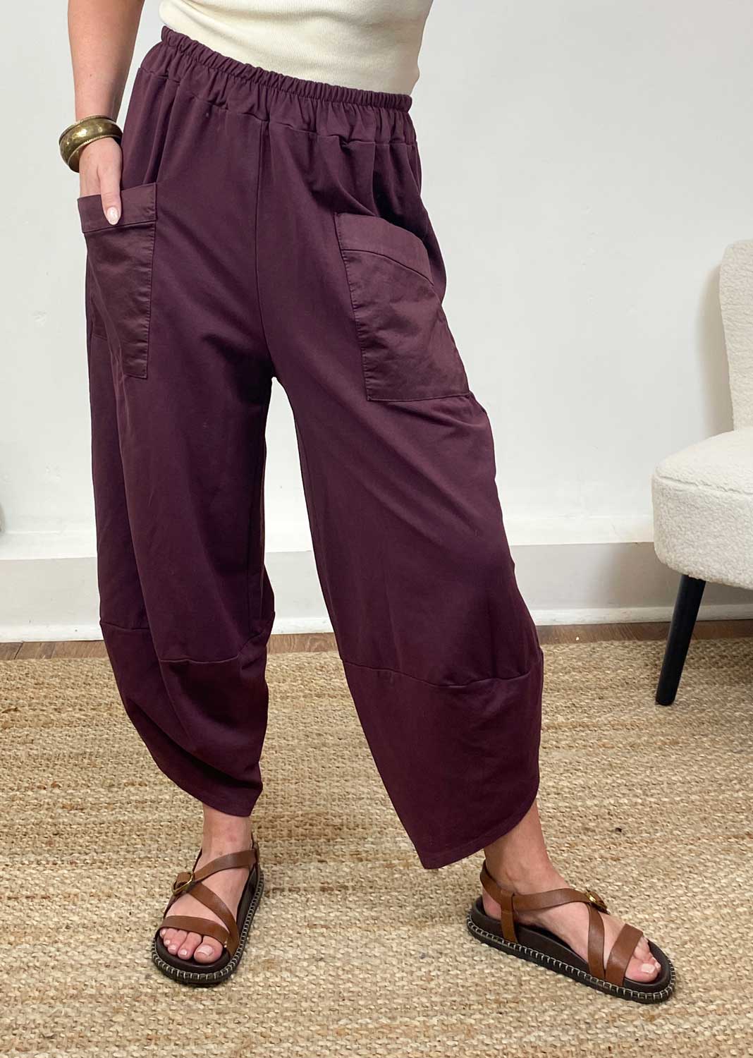 Plum Jersey Barrel Pants Bond Fashion UK- everyday women's clothing 