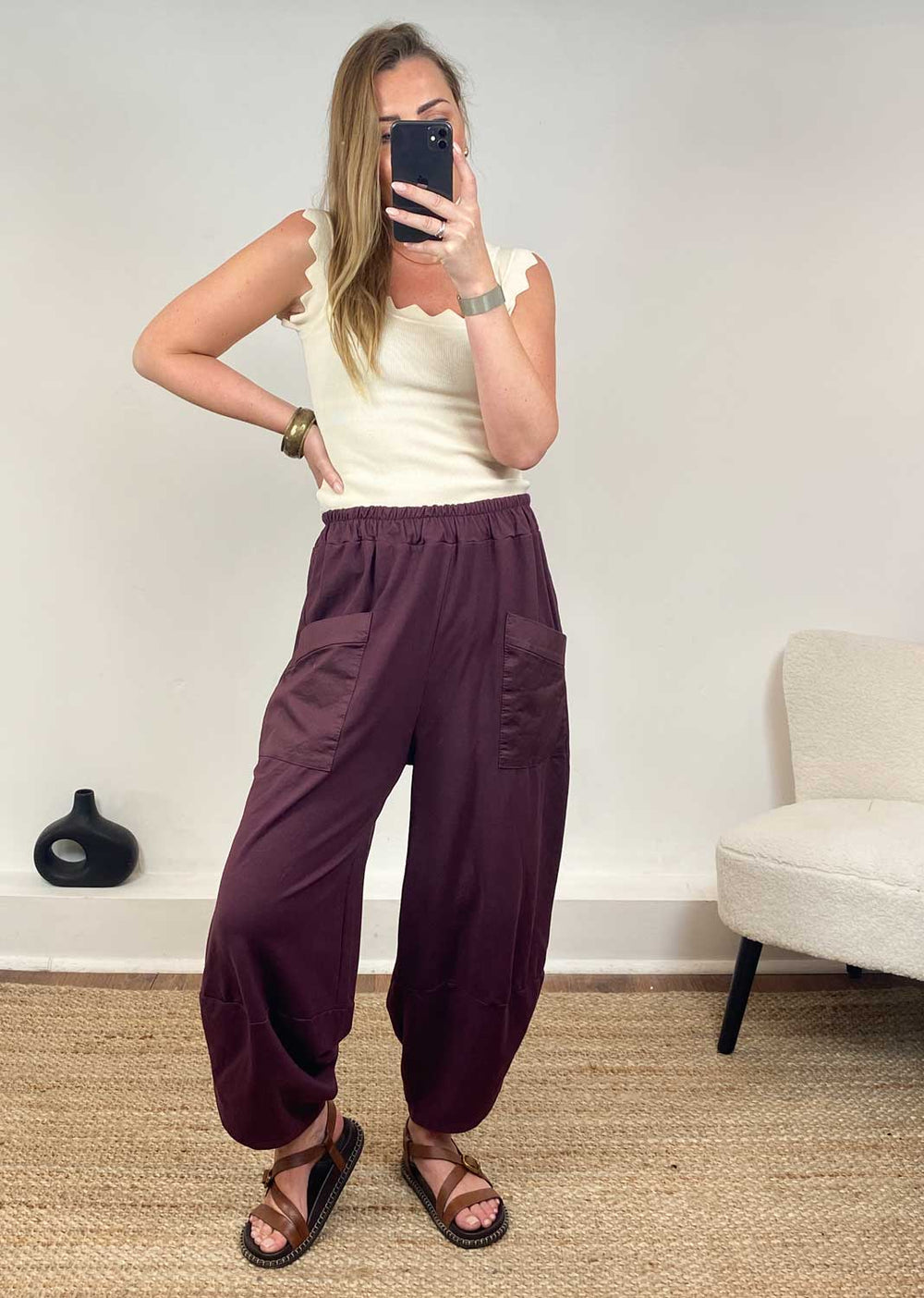 Plum Jersey Barrel Pants 