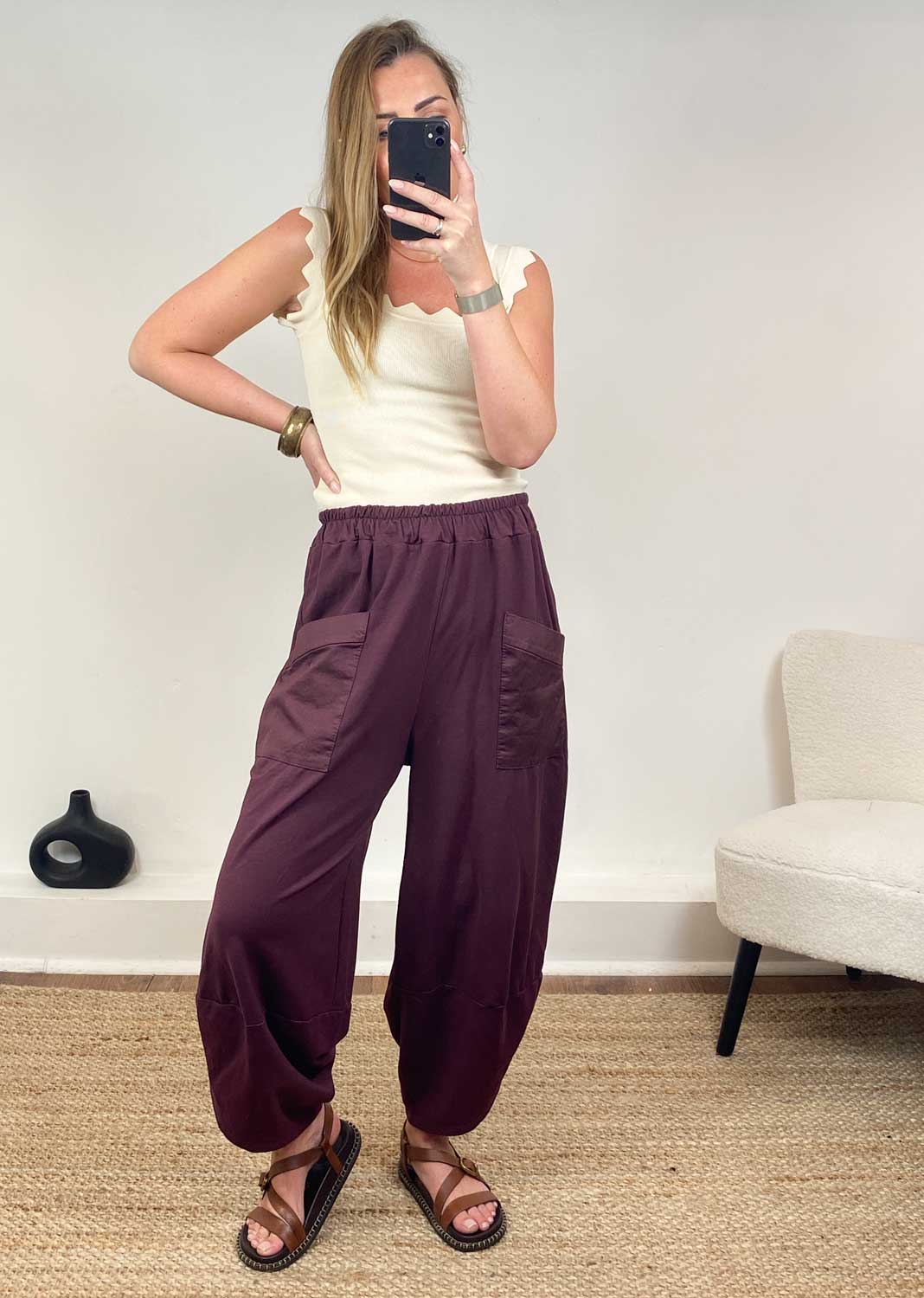   Plum Jersey Barrel Pocket Pants