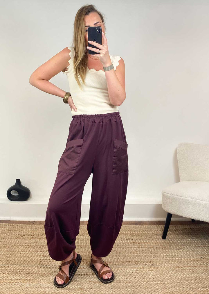   Plum Jersey Barrel Pocket Pants
