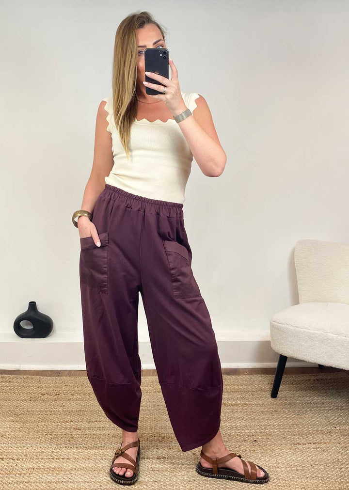 Buxton Jersey Barrel Pocket Pants  Plum