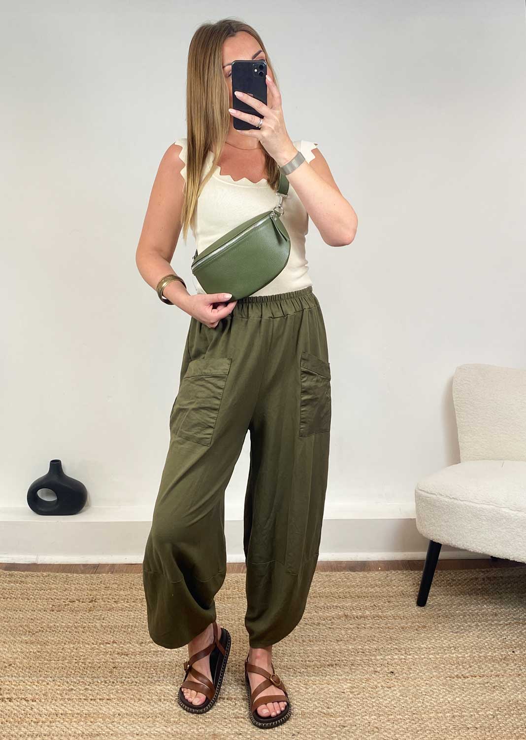 Buxton Jersey Barrel Pocket Pants in Cargo Green