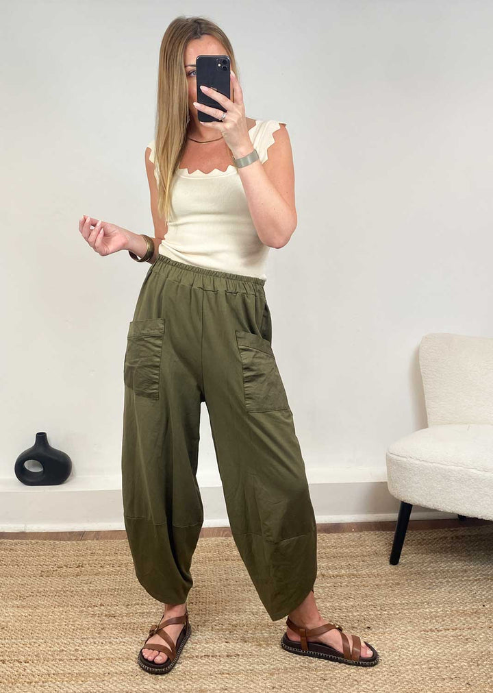 Buxton Jersey Barrel Pocket Pants in Cargo Green
