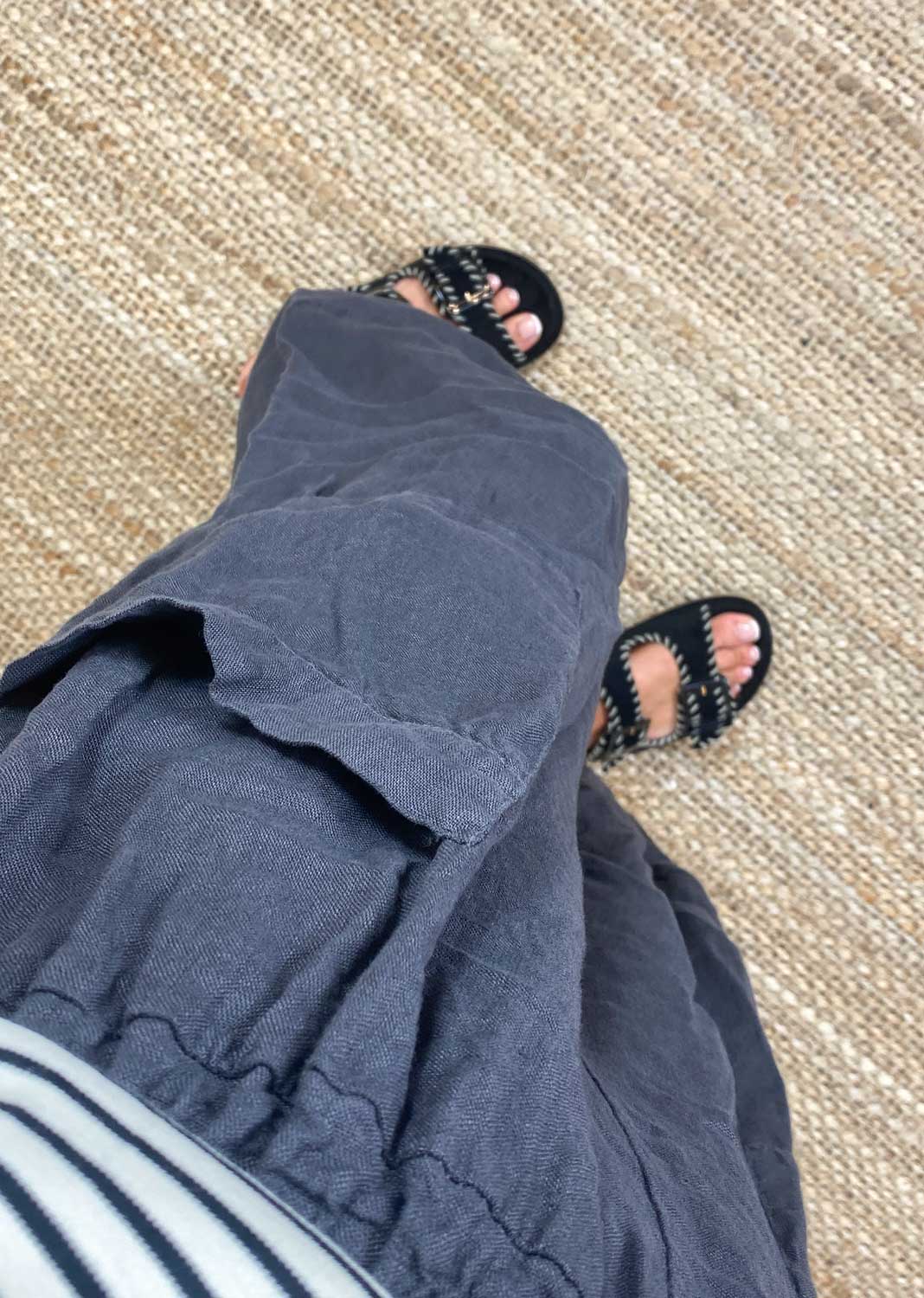 Juniper Linen Cocoon Pants in Dark Grey