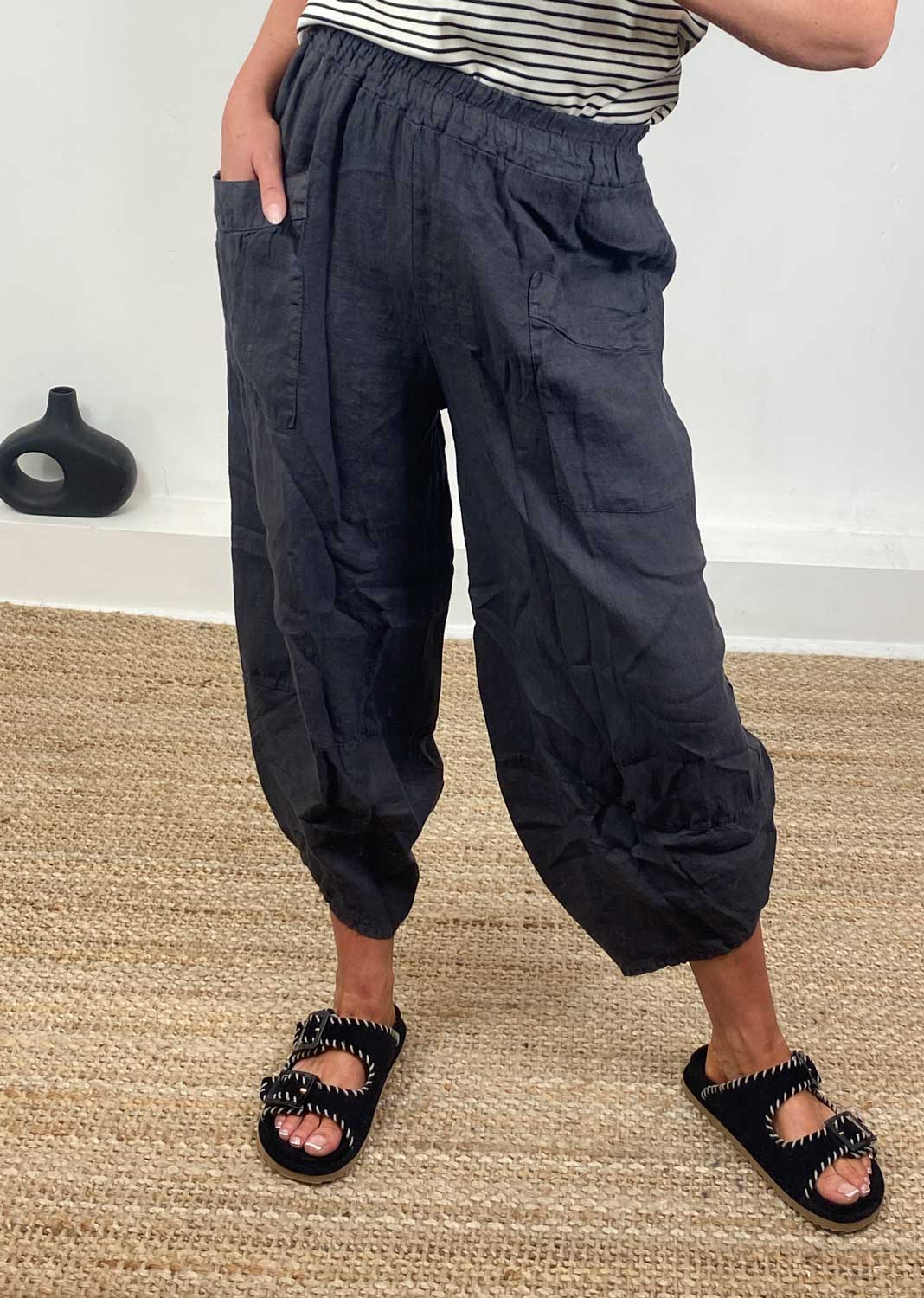 Juniper Linen Cocoon Pants in Dark Grey