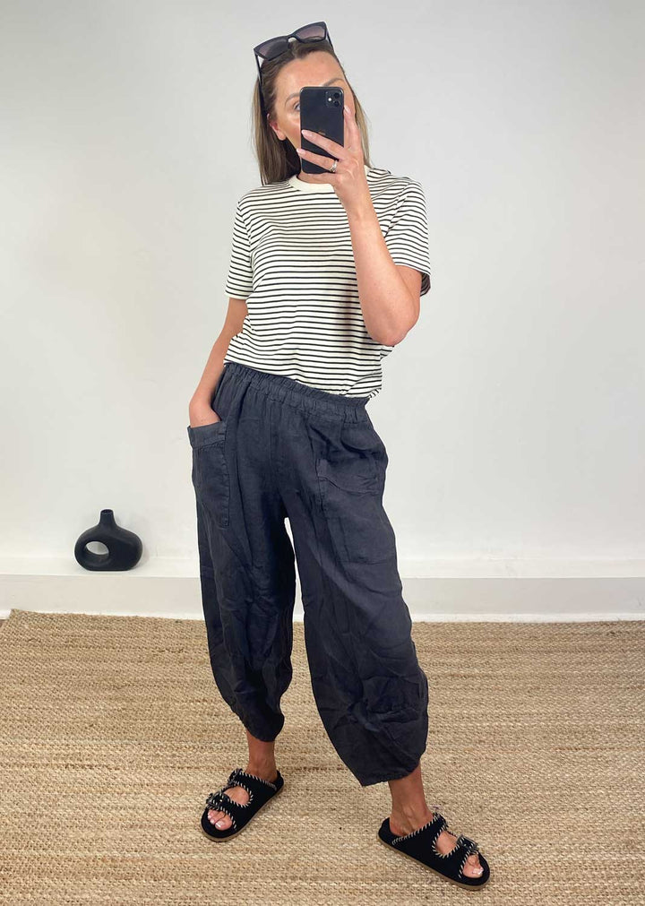 Juniper Linen Cocoon Pants in Dark Grey