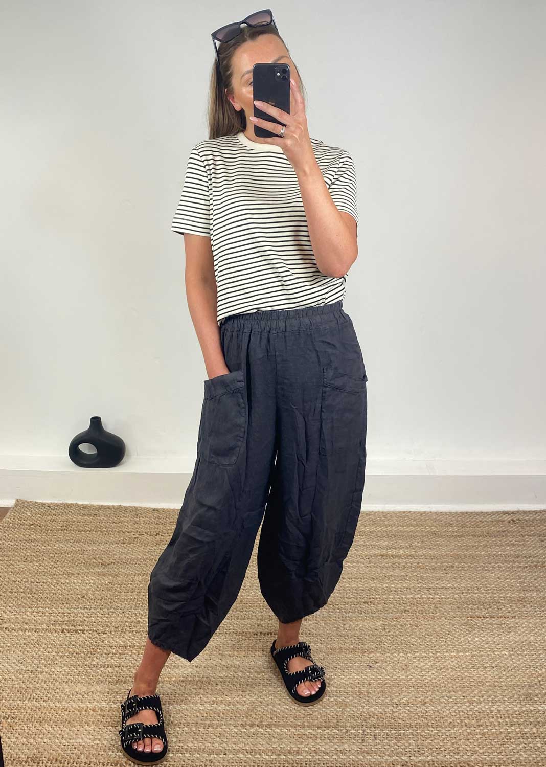 Juniper Linen Cocoon Pants in Dark Grey