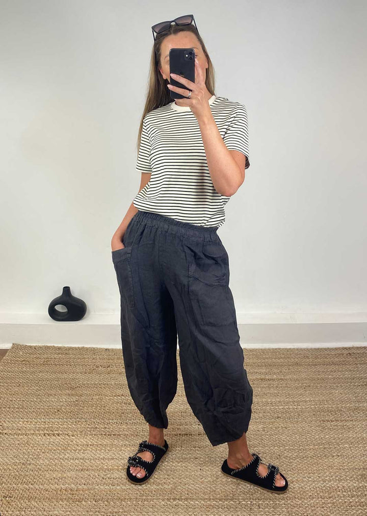 Juniper Linen Cocoon Pants in Dark Grey