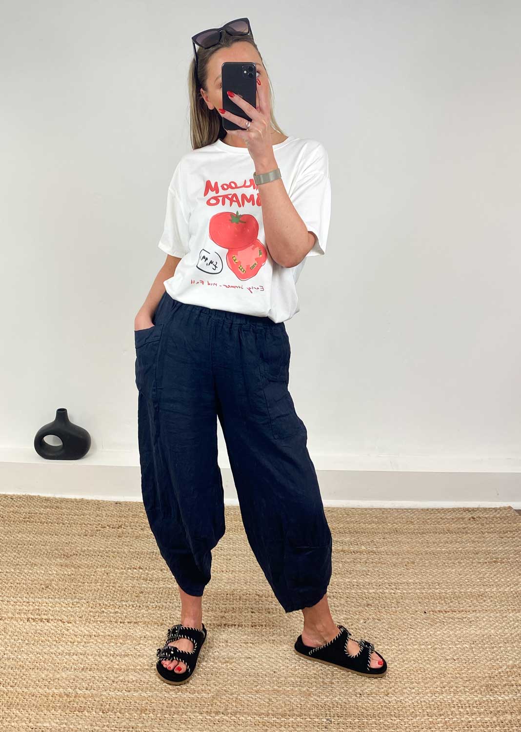 Juniper Linen Pocket Cocoon Pants in Navy