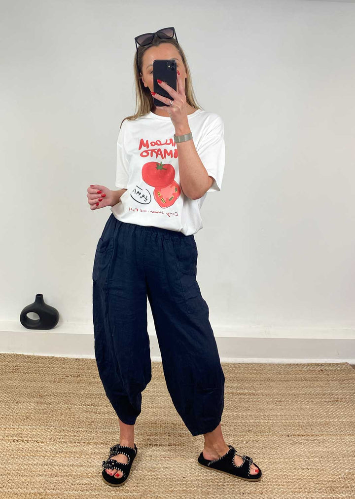 Juniper Linen Pocket Cocoon Pants in Navy