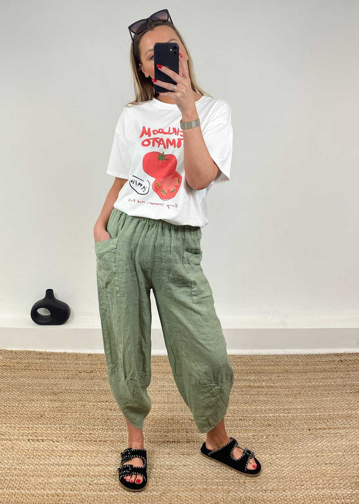 Juniper Linen Pocket Cocoon Pants in Sage Green