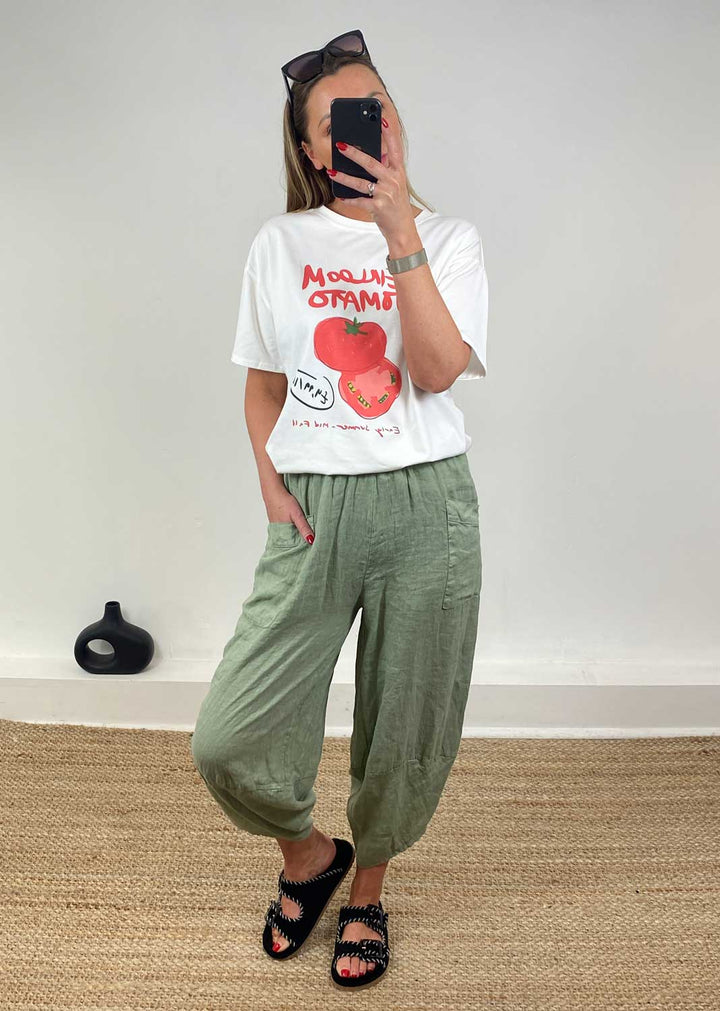 Juniper Linen Pocket Cocoon Pants in Sage Green