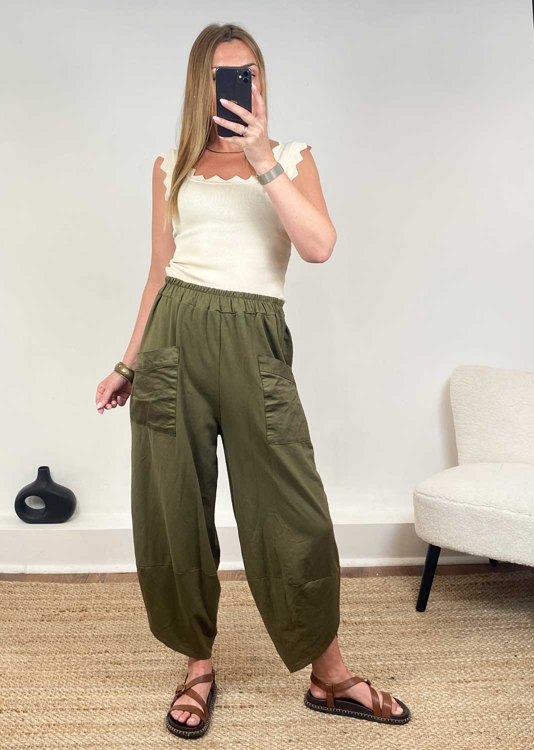 Buxton Jersey Barrel Pocket Pants in Cargo Green