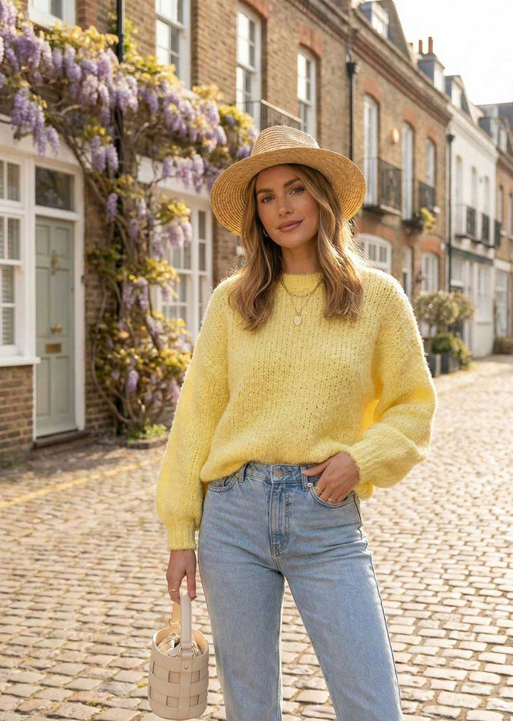 lemon textured wool blend jumper
