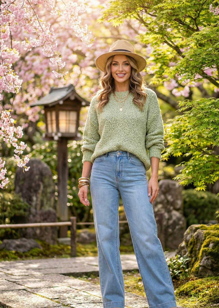 sgae green textured wool blend jumper