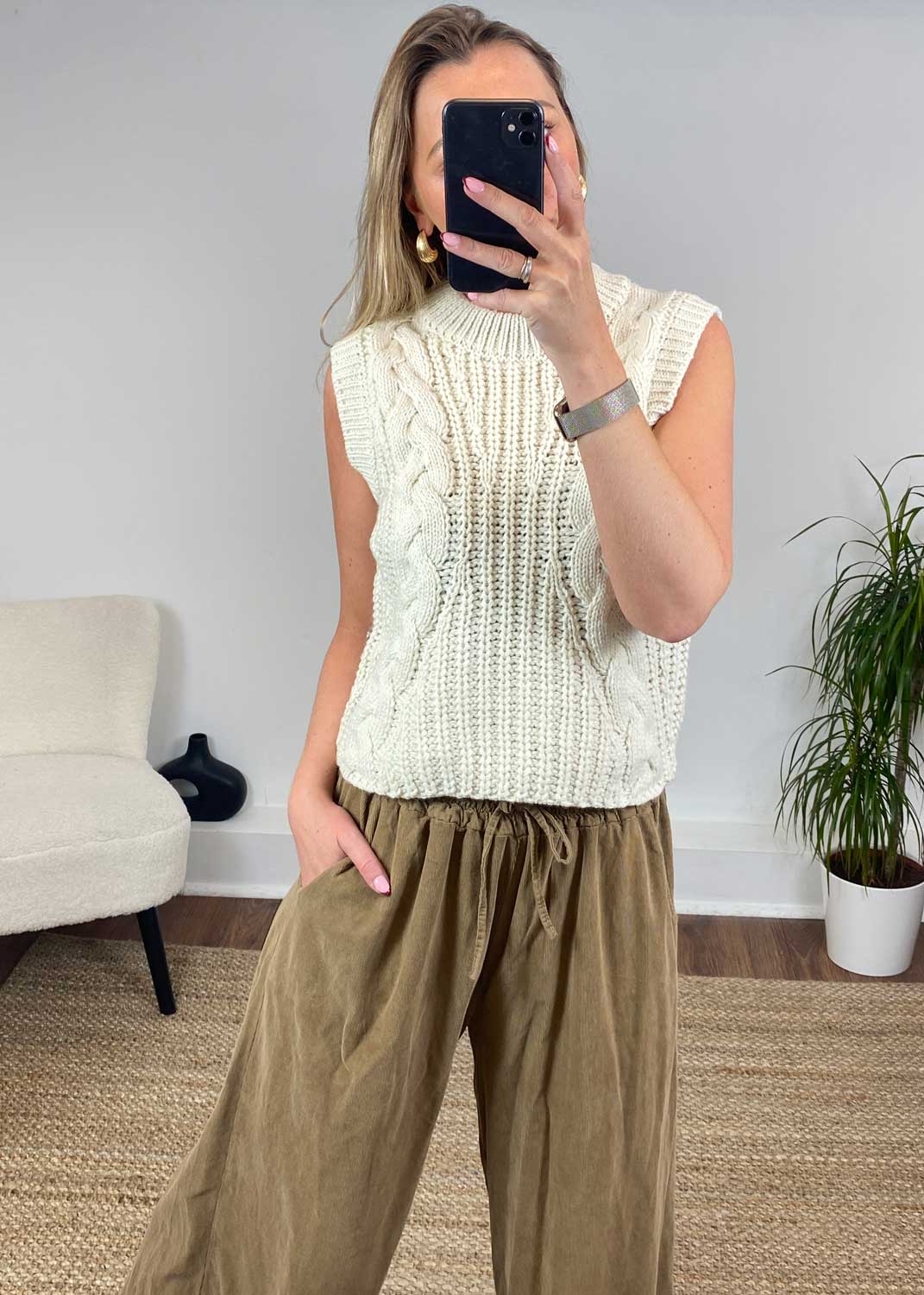 Keys Cable Knit Tank Top in Cream