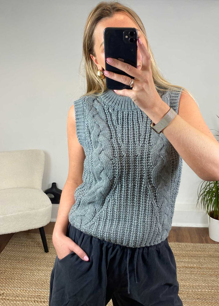 Keys Cable Knit Tank Top in Grey