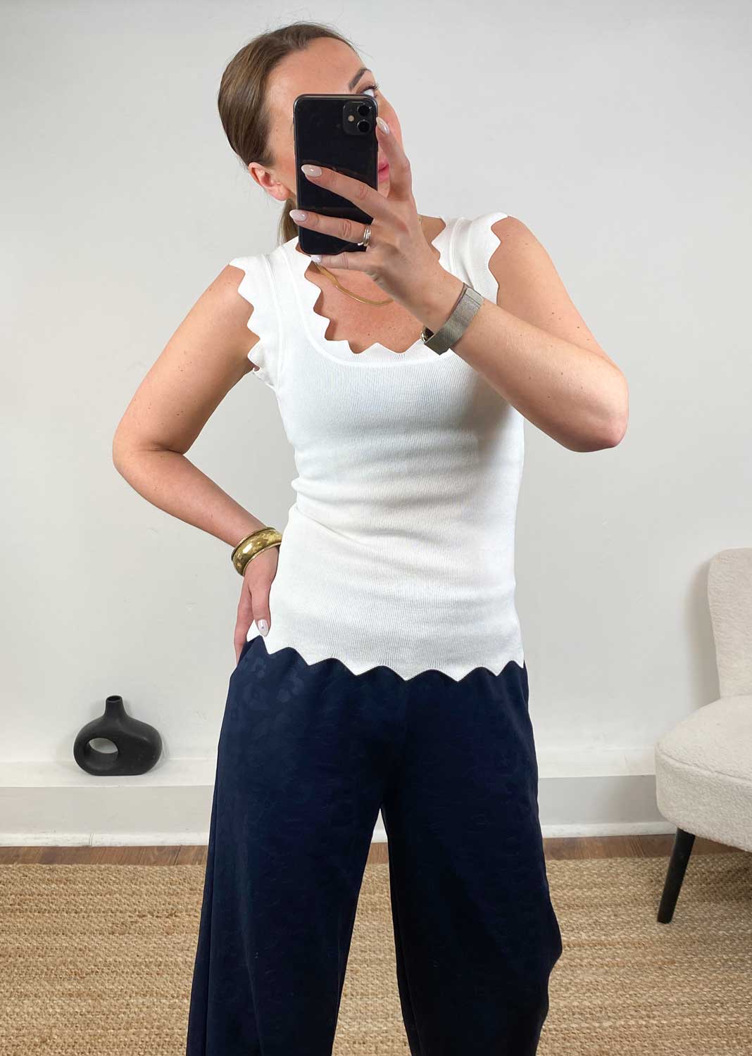 Kyla Zig Zag Trim Vest Ivory