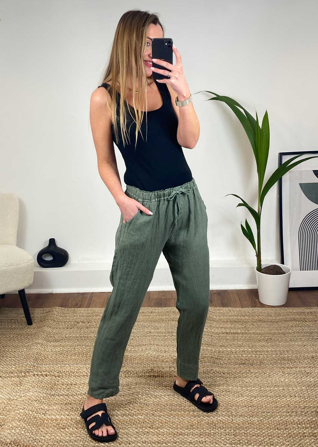 Lafayette Tapered Linen Pants in Sage Green