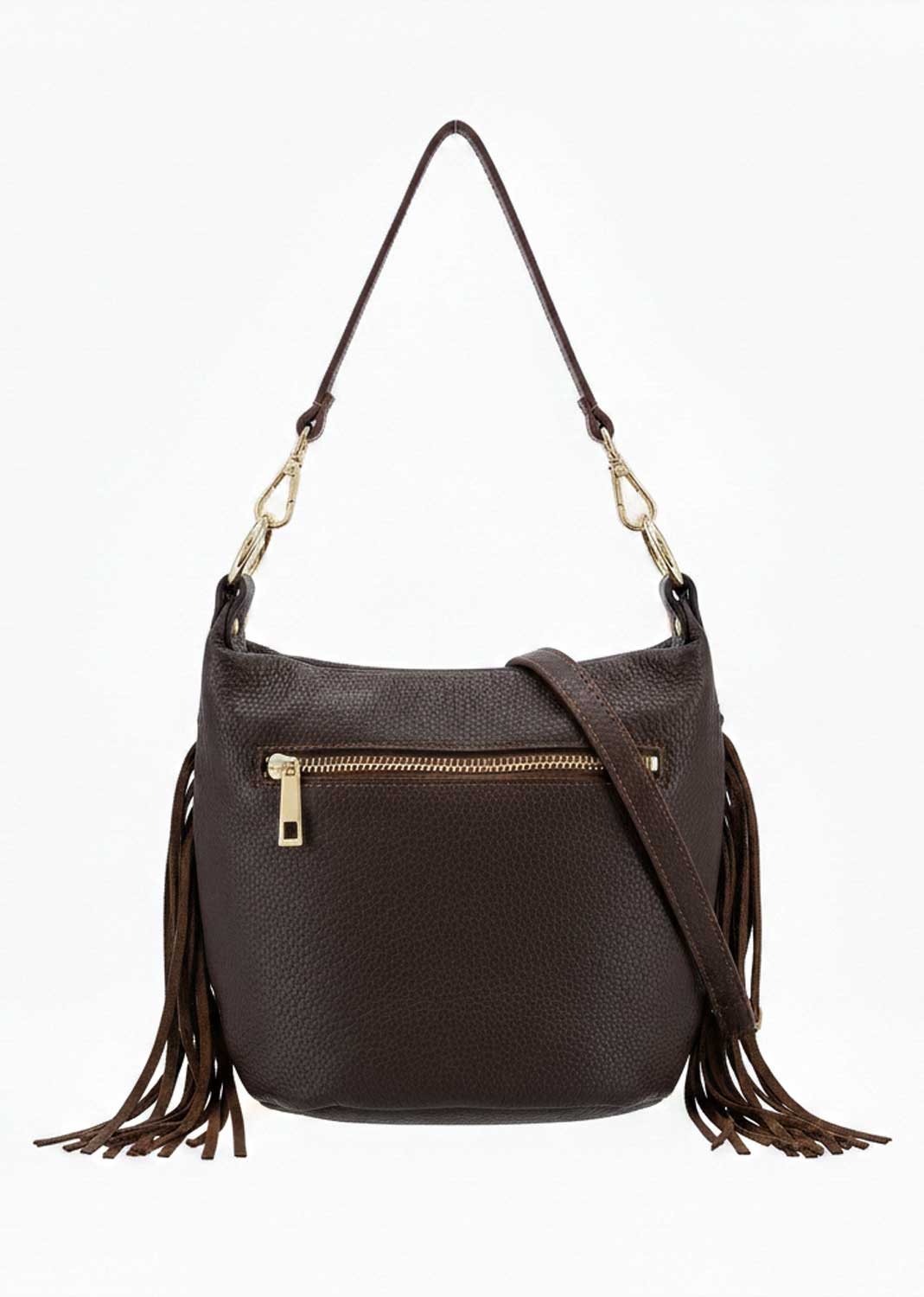 Lainey Suede Fringe Bucket Bag Brown
