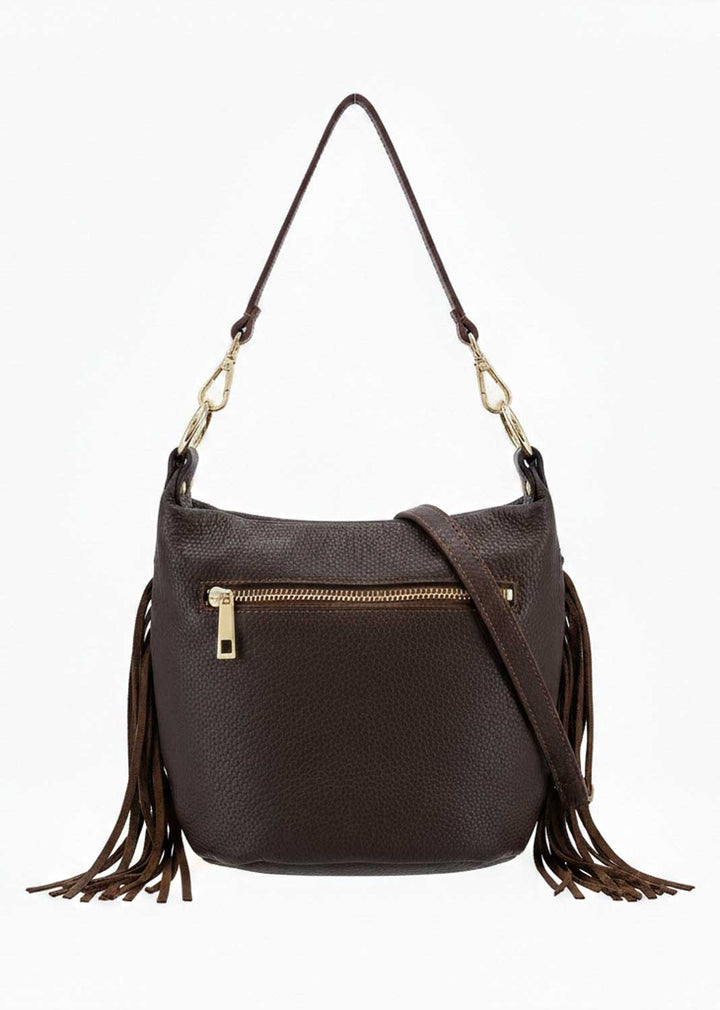 Lainey Suede Fringe Bucket Bag Brown