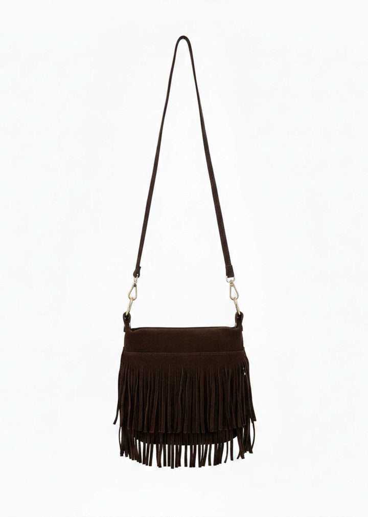 Lainey Suede Fringe Bucket Bag Brown