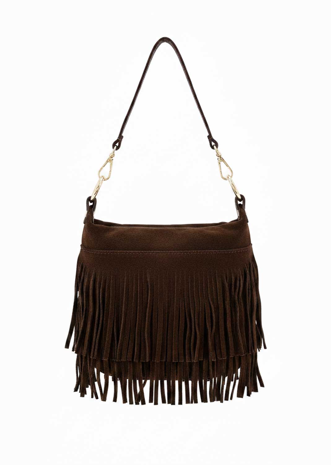 Lainey Suede Fringe Bucket Bag Brown