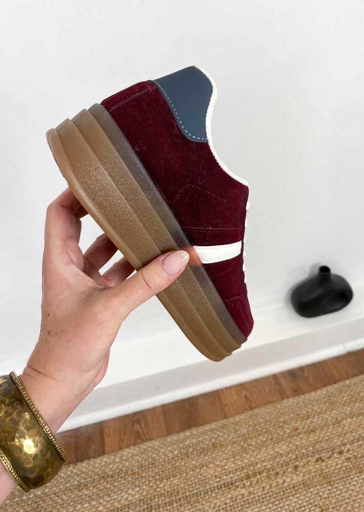 Larsen Velvet Trainers in Burgundy