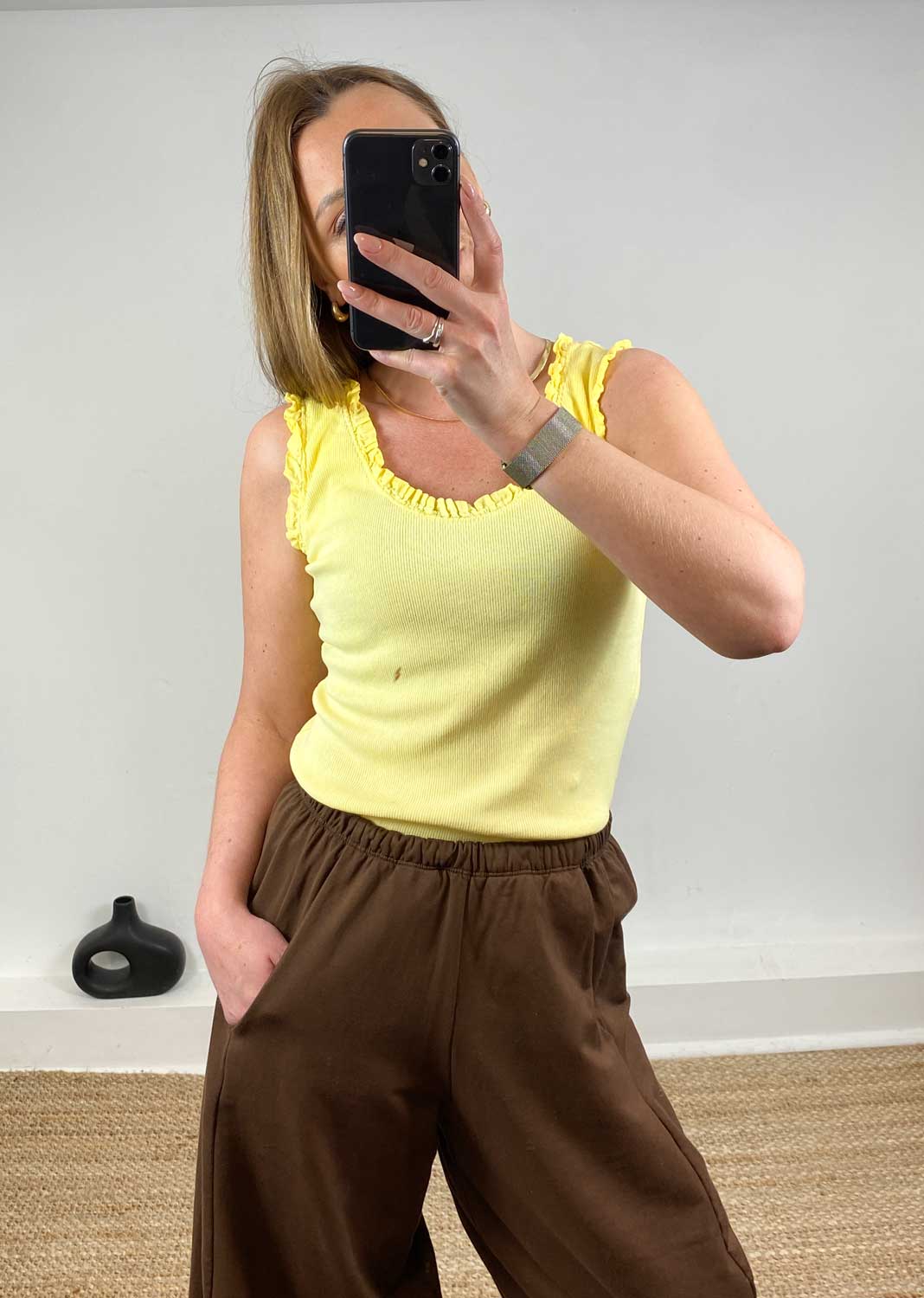 Laurie Ribbed Vest Top in Yellow
