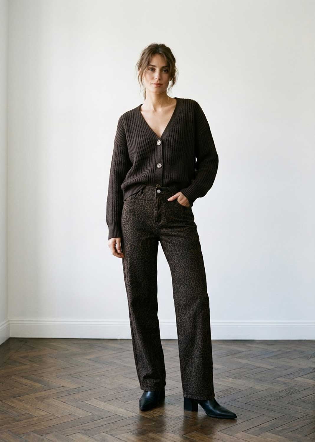 brown button cardigan