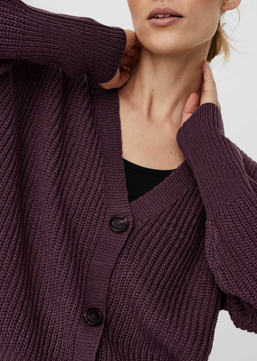 plum button cardigan