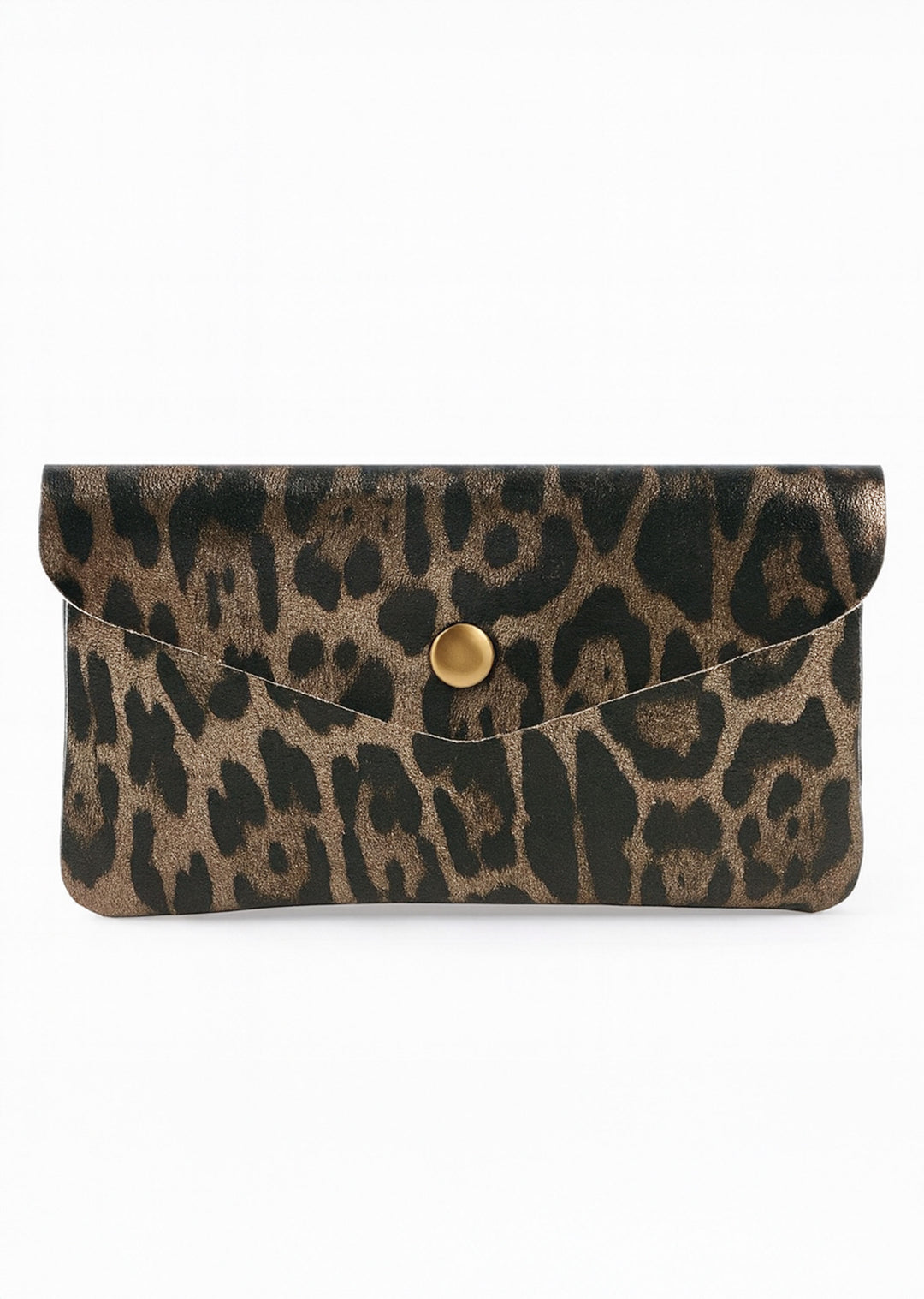 Large Metallic Leather Purse - Mocha Leopard