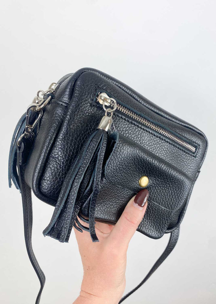 Leather Camera Bag and Purse Set Black