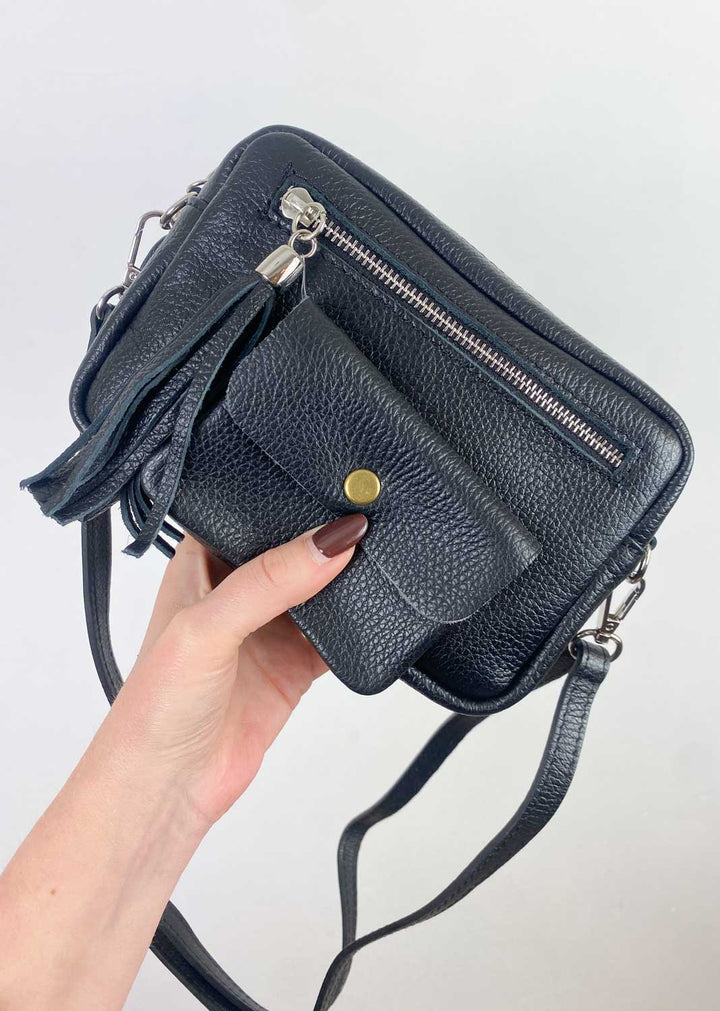 Leather Camera Bag and Purse Set Black