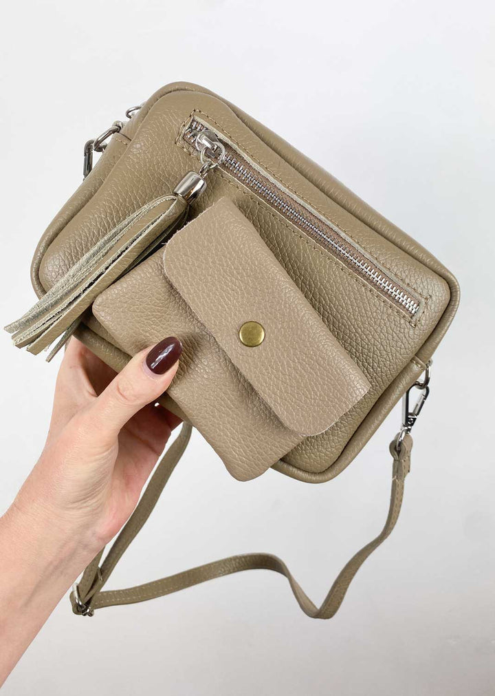 Leather Camera Bag and Purse Set Taupe