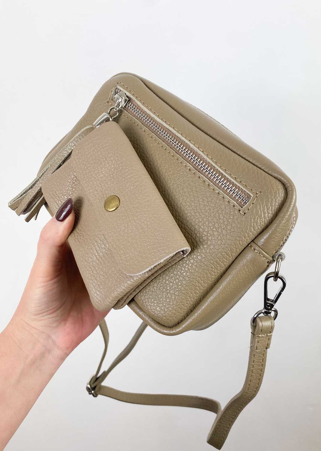 Leather Camera Bag and Purse Set Taupe