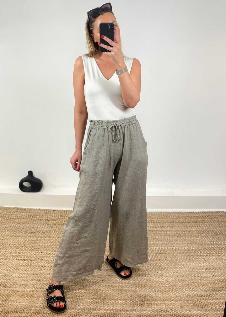Leighton Linen Wide Leg Pants in Taupe