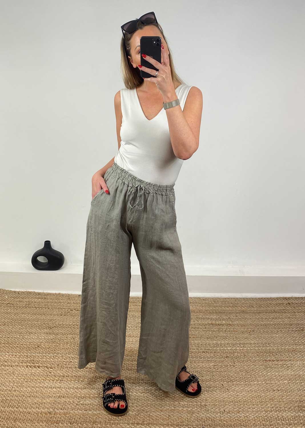 Leighton Linen Wide Leg Pants in Taupe