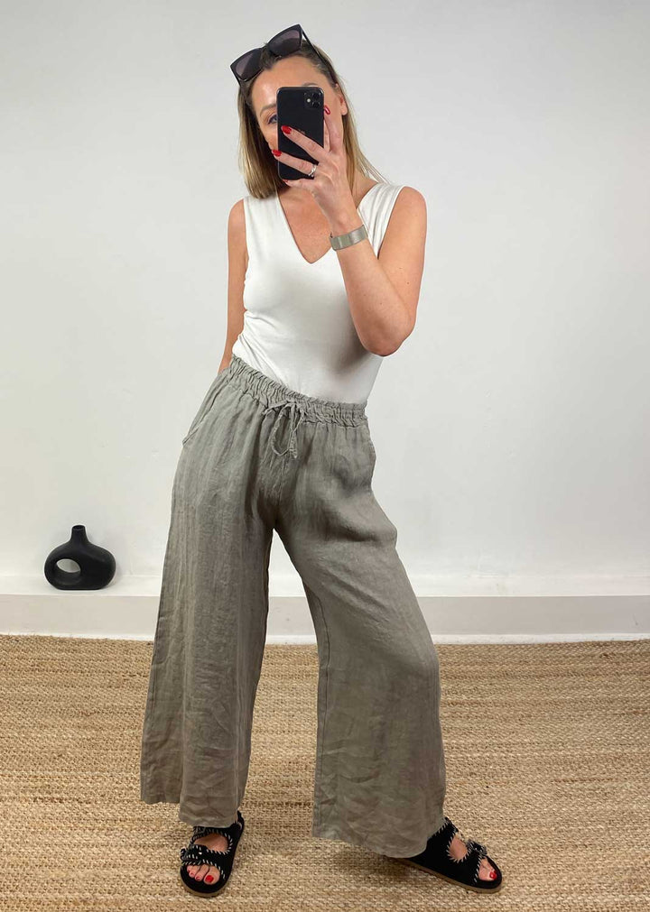 Leighton Linen Wide Leg Pants in Taupe
