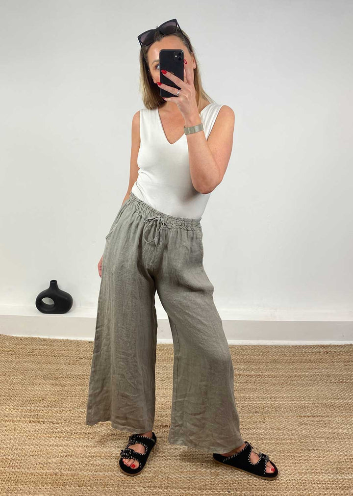 Leighton Linen Wide Leg Pants in Taupe