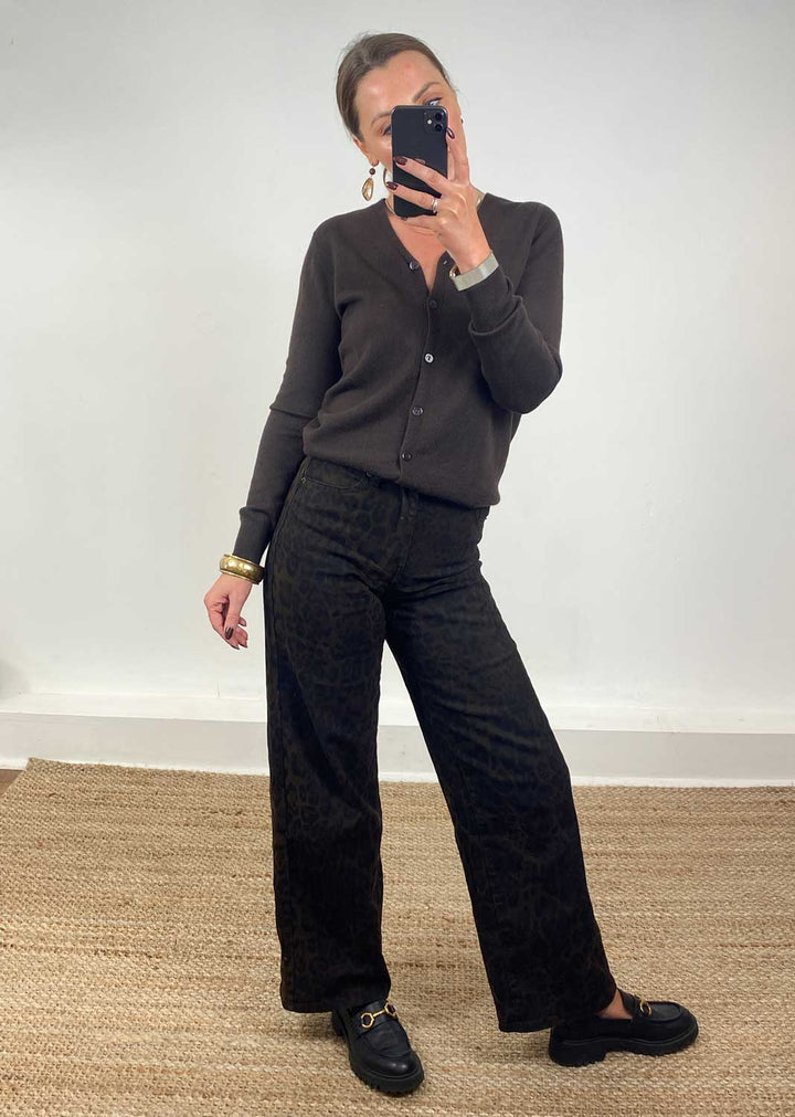 Jamie Wide Leg Brown Leopard Jeans