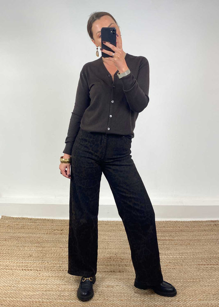 Jamie Wide Leg Brown Leopard Jeans
