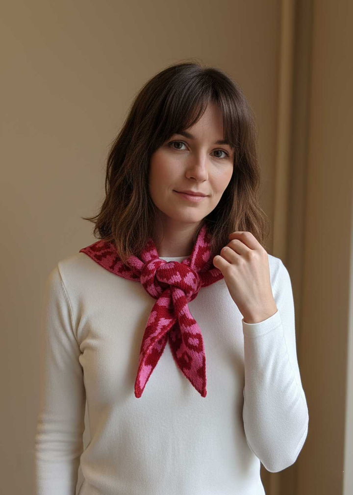 Manon Leopard Triangle Scarf Pink Red