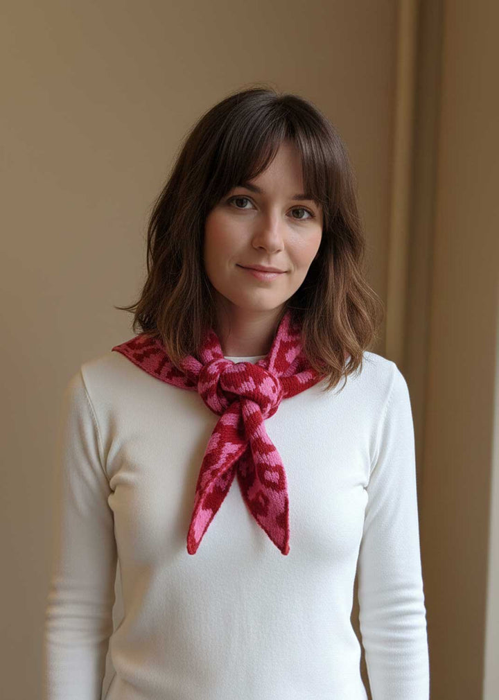 Manon Leopard Triangle Scarf Pink Red