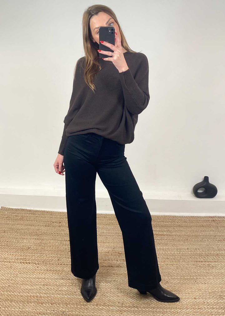 brown batwing knitted jumper