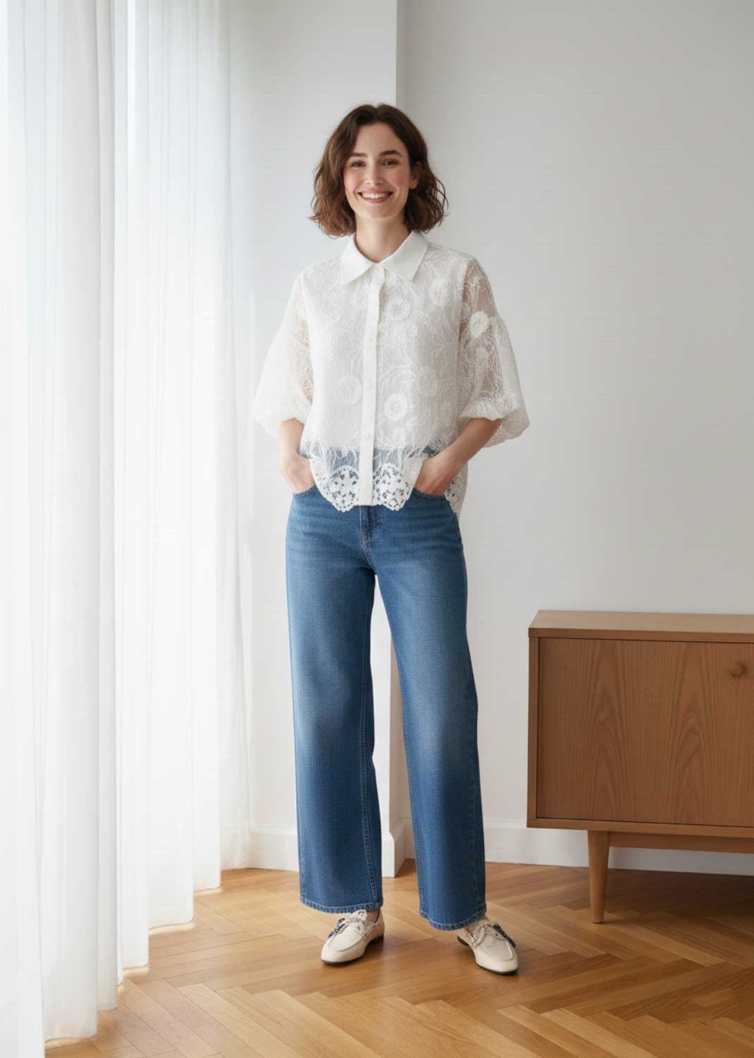 Lillian Floral Applique Shirt White