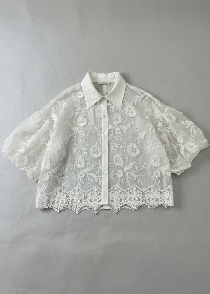 Lillian Floral Applique Shirt White