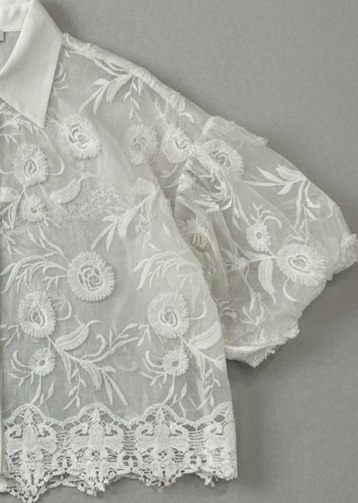 Lillian Floral Applique Shirt White
